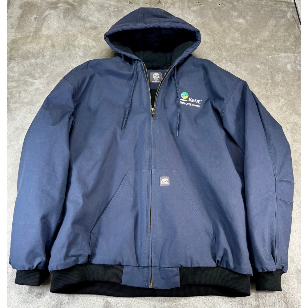 Berne Hooded Work Jacket Mens 3XL Tall Navy Blue Quilted Cotton